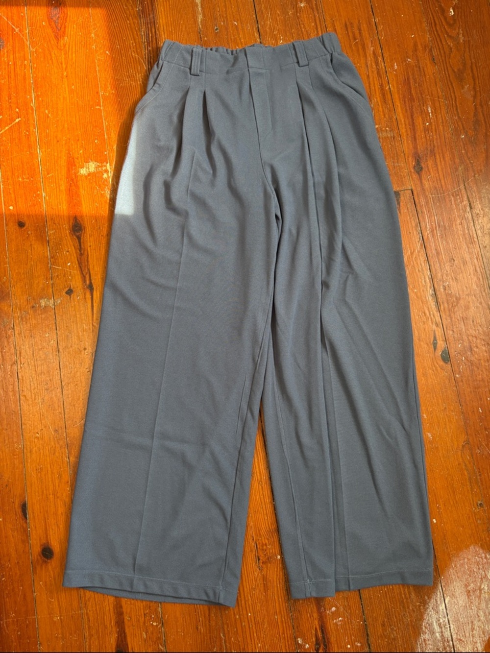 HALARA Wide-Leg High Waisted Pleated Pants in Slate Blue-Gray Size Medium